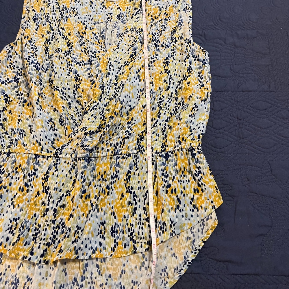 Liz Claiborne Yellow and Blue Patterned Sleeveless Blouse